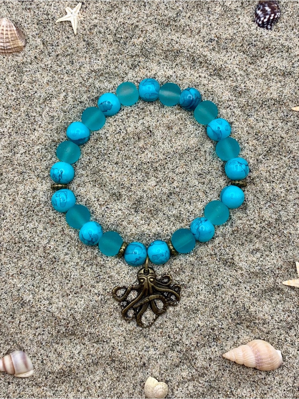Turquoise Kraken Charm Stretch Bracelet - Women Jewelry